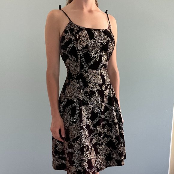 Vintage 90s Velvet Mini Dress, 1990s Brown Sparkly Velour Dress - Picture 6 of 9